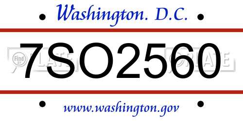 7SO2560 District Of Columbia License Plate