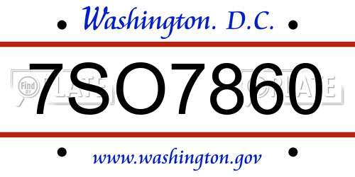 7SO7860 District Of Columbia License Plate