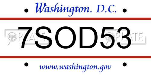 7SOD53 District Of Columbia License Plate