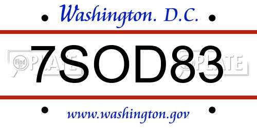 7SOD83 District Of Columbia License Plate