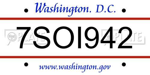 7SOI942 District Of Columbia License Plate