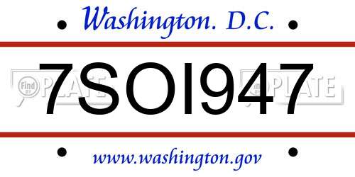 7SOI947 District Of Columbia License Plate