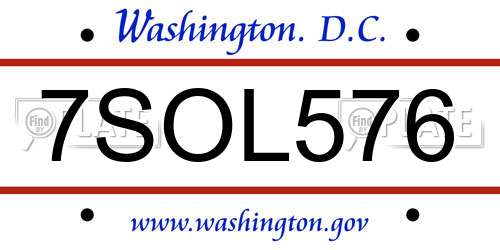 7SOL576 District Of Columbia License Plate