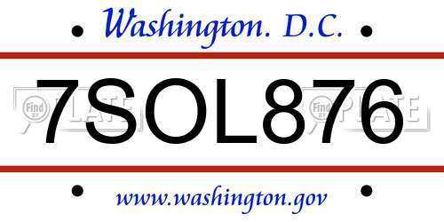 7SOL876 District Of Columbia License Plate