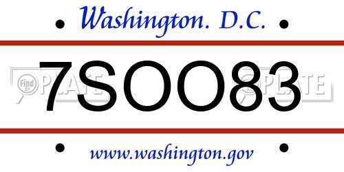7SOO83 District Of Columbia License Plate