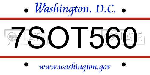 7SOT560 District Of Columbia License Plate