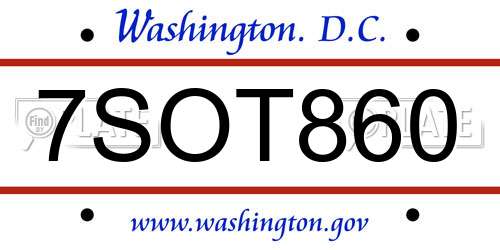 7SOT860 District Of Columbia License Plate