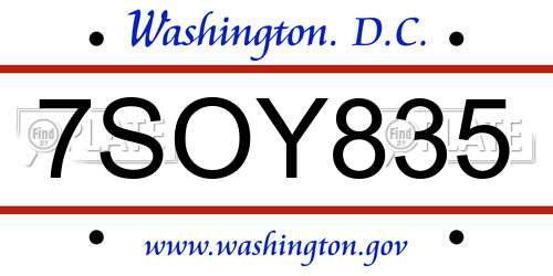 7SOY835 District Of Columbia License Plate