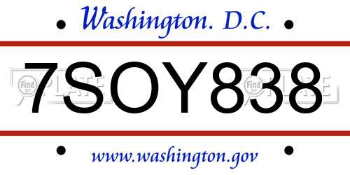 7SOY838 District Of Columbia License Plate