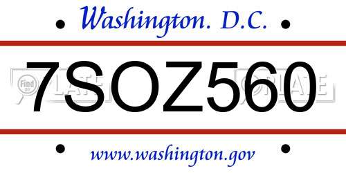 7SOZ560 District Of Columbia License Plate