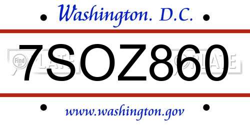 7SOZ860 District Of Columbia License Plate