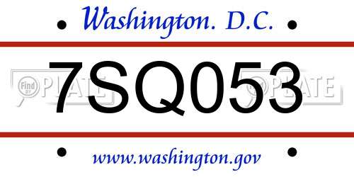 7SQ053 District Of Columbia License Plate