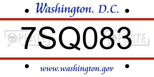 7SQ083 District Of Columbia License Plate
