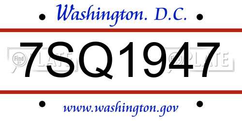 7SQ1947 District Of Columbia License Plate