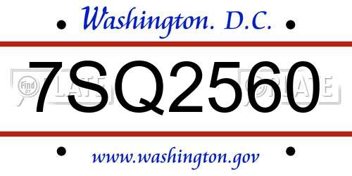 7SQ2560 District Of Columbia License Plate