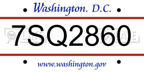 7SQ2860 District Of Columbia License Plate