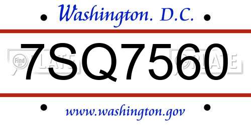 7SQ7560 District Of Columbia License Plate