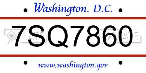 7SQ7860 District Of Columbia License Plate