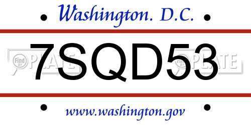 7SQD53 District Of Columbia License Plate