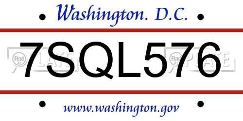 7SQL576 District Of Columbia License Plate