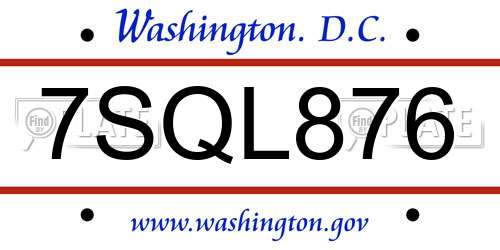 7SQL876 District Of Columbia License Plate