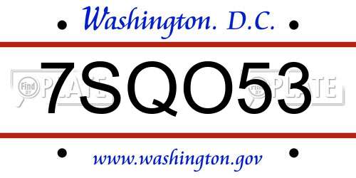 7SQO53 District Of Columbia License Plate