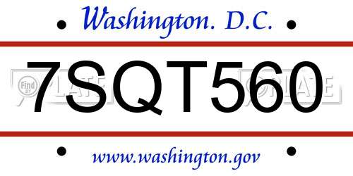 7SQT560 District Of Columbia License Plate