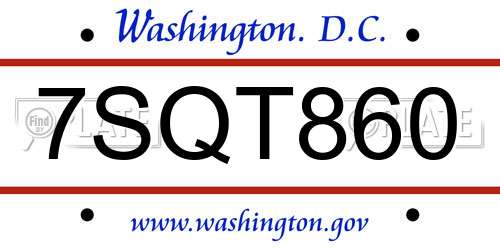 7SQT860 District Of Columbia License Plate