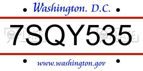 7SQY535 District Of Columbia License Plate