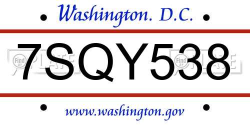 7SQY538 District Of Columbia License Plate