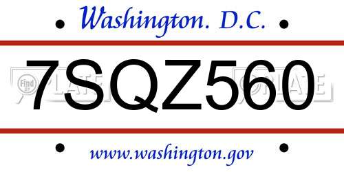 7SQZ560 District Of Columbia License Plate
