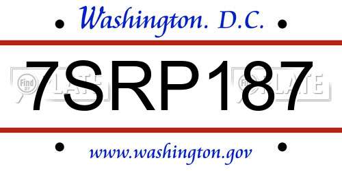 7SRP187 District Of Columbia License Plate