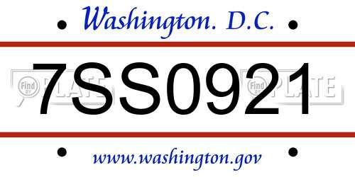 7SS0921 District Of Columbia License Plate