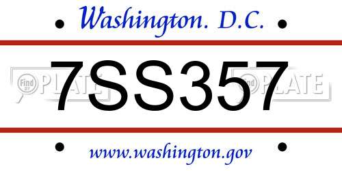7SS357 District Of Columbia License Plate