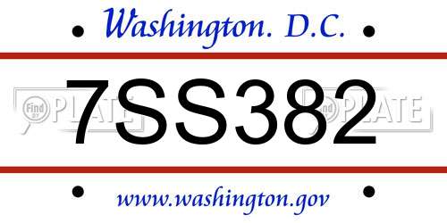 7SS382 District Of Columbia License Plate