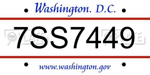 7SS7449 District Of Columbia License Plate