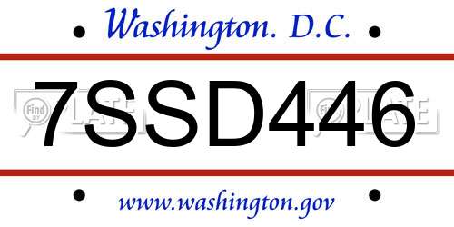 7SSD446 District Of Columbia License Plate