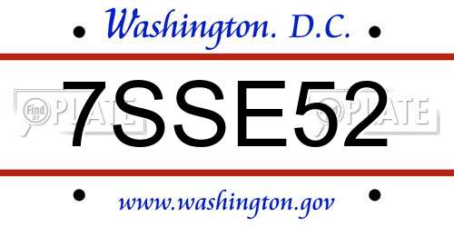 7SSE52 District Of Columbia License Plate