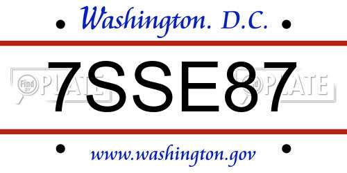 7SSE87 District Of Columbia License Plate