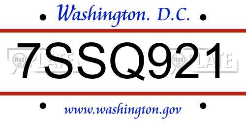 7SSQ921 District Of Columbia License Plate