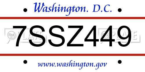 7SSZ449 District Of Columbia License Plate