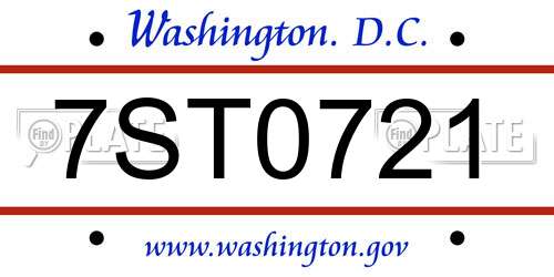 7ST0721 District Of Columbia License Plate