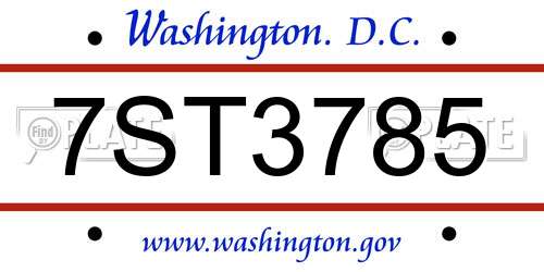 7ST3785 District Of Columbia License Plate