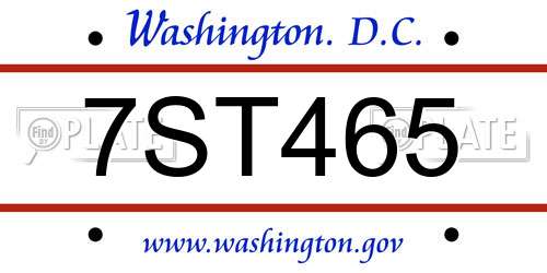 7ST465 District Of Columbia License Plate