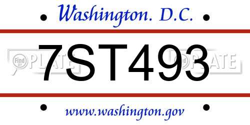 7ST493 District Of Columbia License Plate