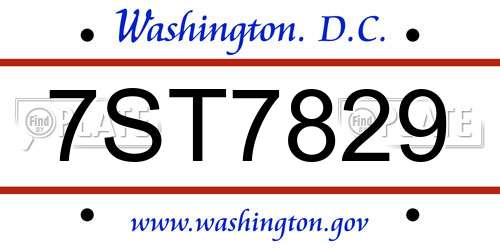 7ST7829 District Of Columbia License Plate