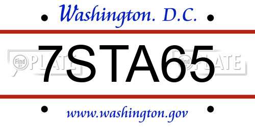 7STA65 District Of Columbia License Plate