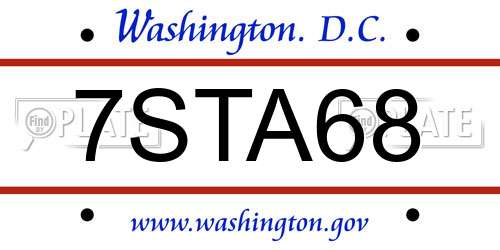 7STA68 District Of Columbia License Plate