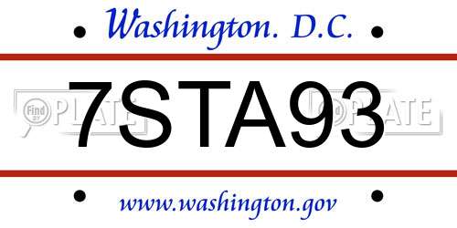 7STA93 District Of Columbia License Plate