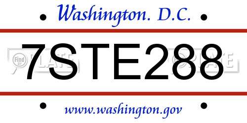 7STE288 District Of Columbia License Plate